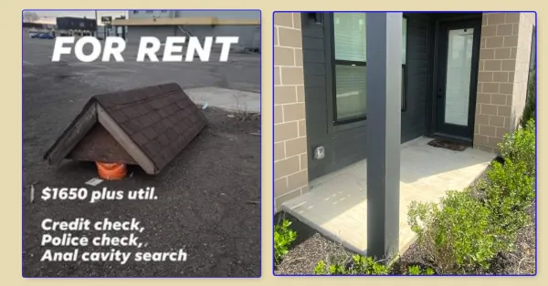 For rent ad and veyr small concrete slab behind a back door.
