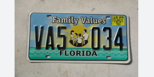 Florida license plate saying Family Values