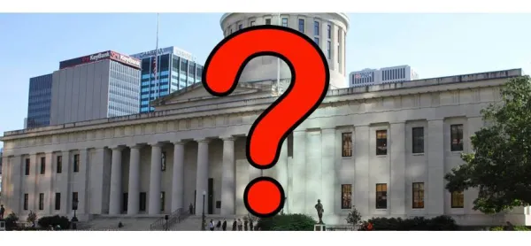 Statehouse with question mark