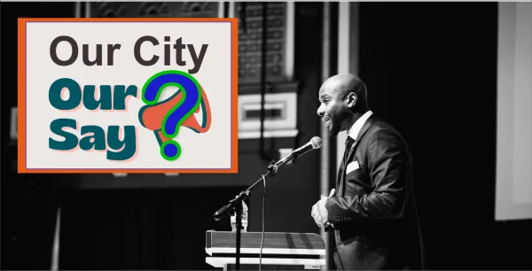 Black man at podium