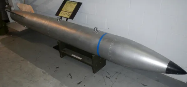 B61 nuclear bomb casing, MAPS Air Museum, North Canton, Ohio.