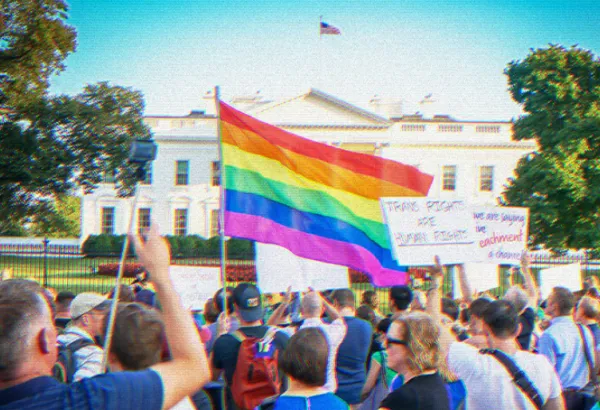 Rally with rainbow flag