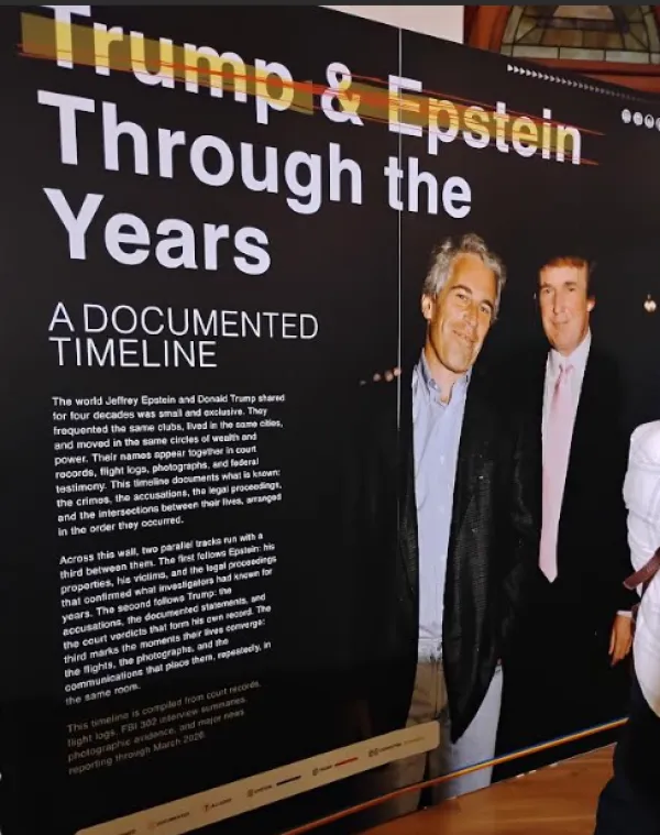 Big poster of Trump and Epstein