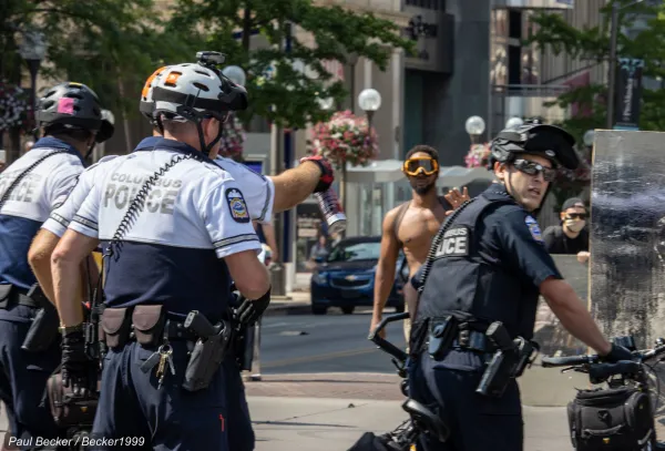 Police confronting protesters
