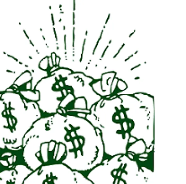 Cartoon of lots of bags with dollar signs on them