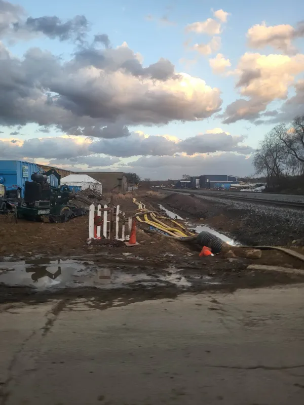 Scene of railroad track and machinery