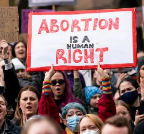Protest with sign Abortion is a Human Right