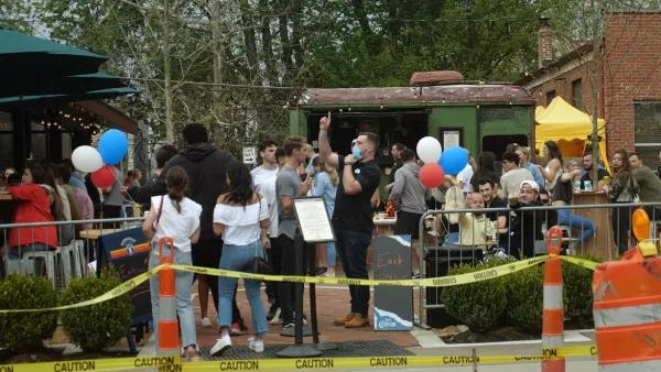 Lots of people gathered outside 