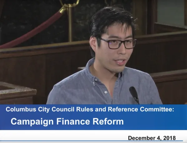 Andrew Lin of Socialist Alternative speaks to Columbus City Council on December 4.