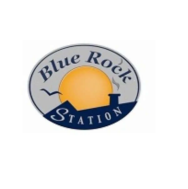 Oval with words Blue Rock Station