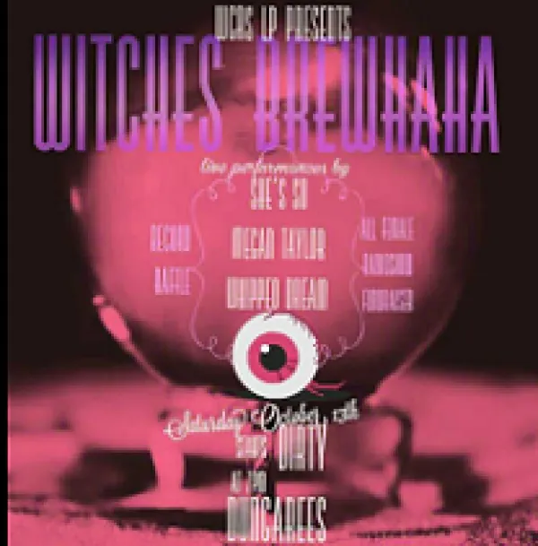 Pink and black poster with details about the event