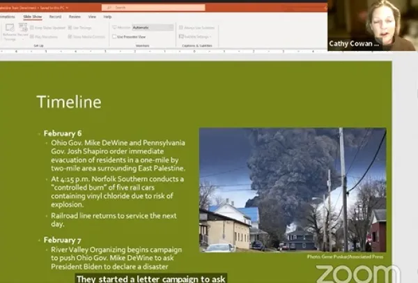 Example of Poweroint slide with Cathy's face and a photo of big smoke cloud