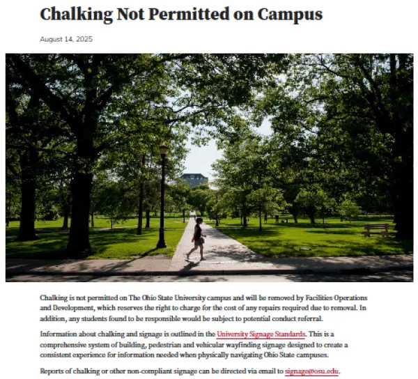 Article about OSU decision to ban chalking on campus