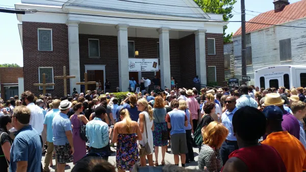 People gatheted at church for memorial in Charleston