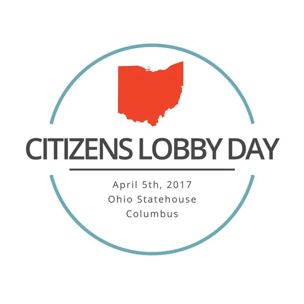 Round blue circle, red Ohio and words Citizen Lobby Day