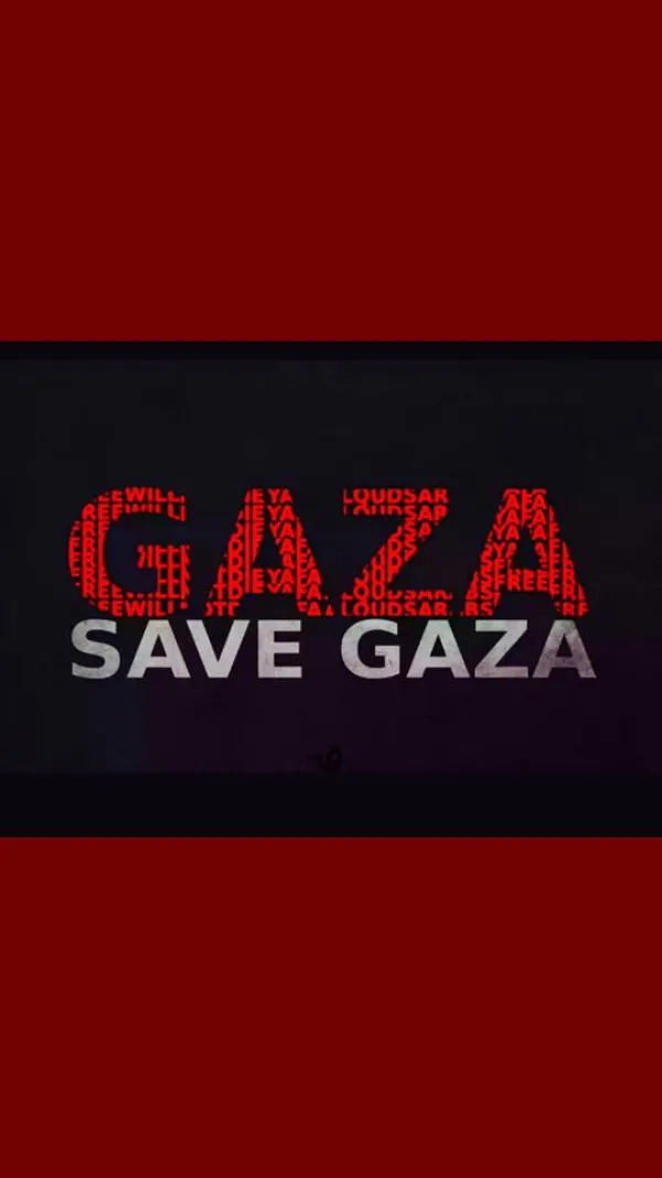 Red and black background with words Gaza, Save Gaza