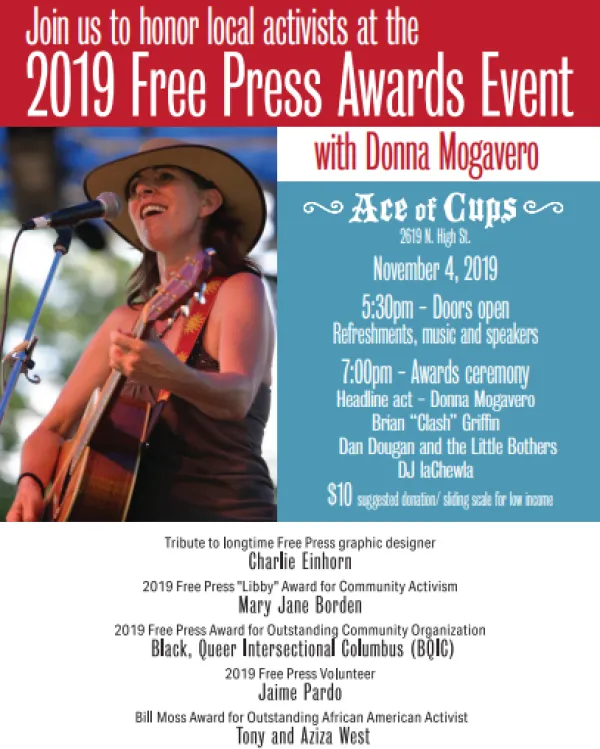 Poster about the event with photo of Donna Mogavero