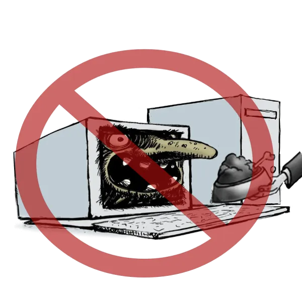 No sign over a computer with a scary face