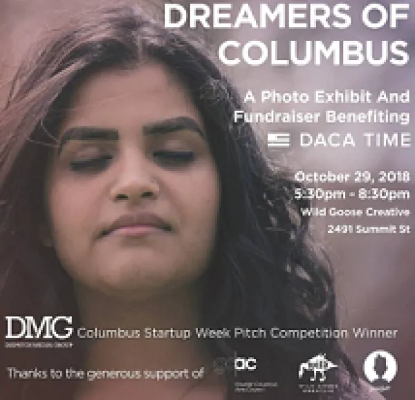 Young Latino woman's face looking down and details of the event