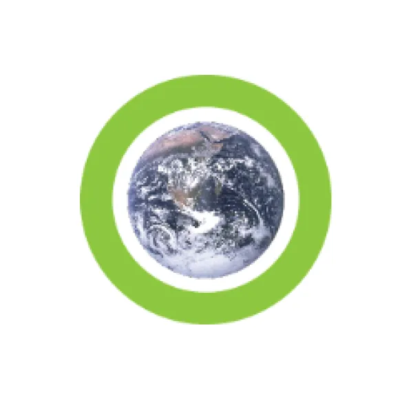 Earth with a green circle around it