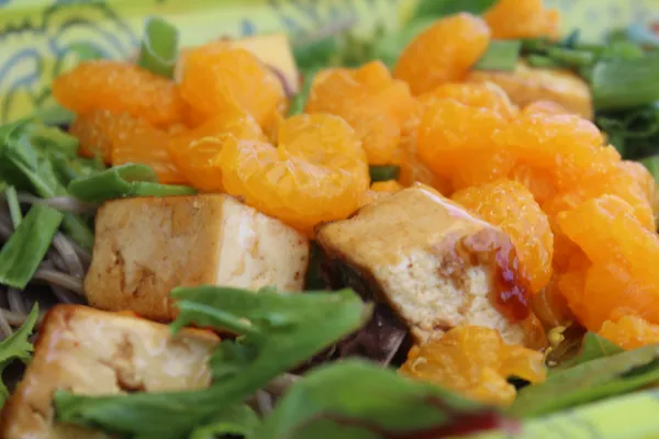 Mandarine Salad with Tofu and Sesame Ginger Dressing