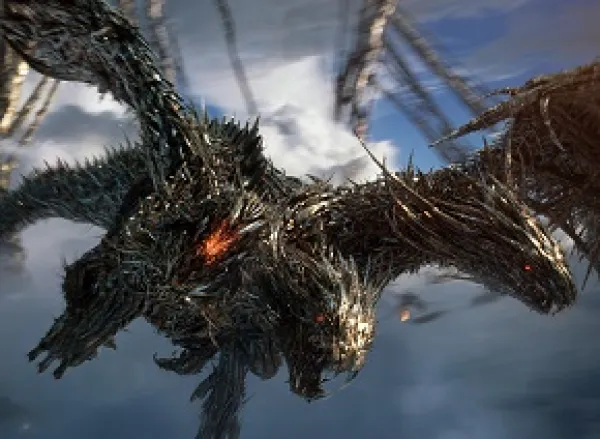 Scary looking flying dragon-like creature with open mouth and fangs