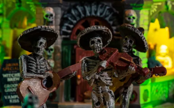 Skeletons playing in a band