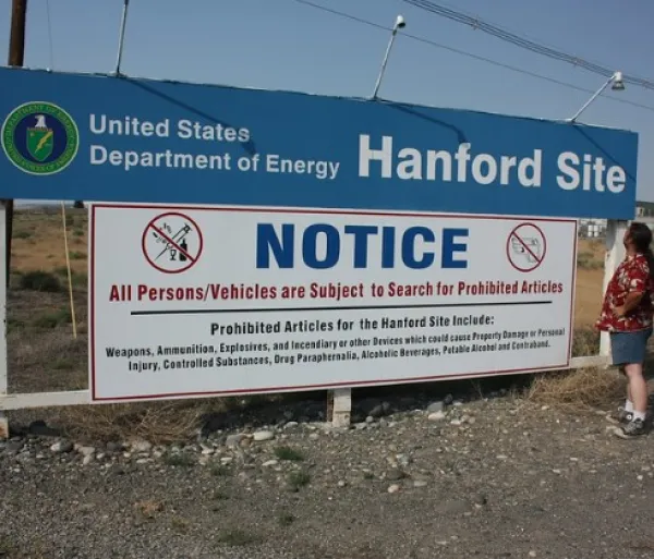 Sign about Hanford site