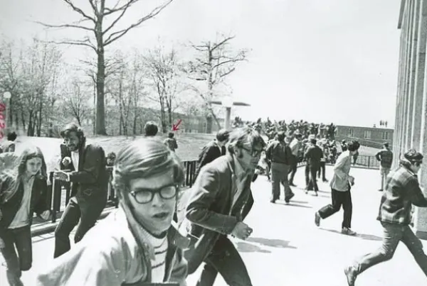 Students running in fear