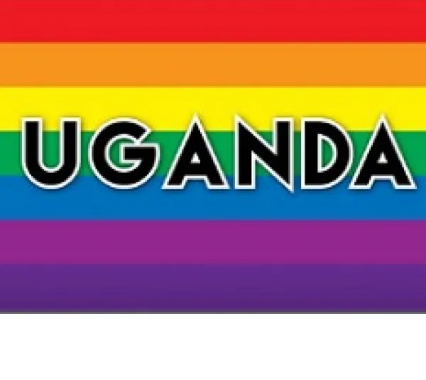 Rainbow background with words UGANDA