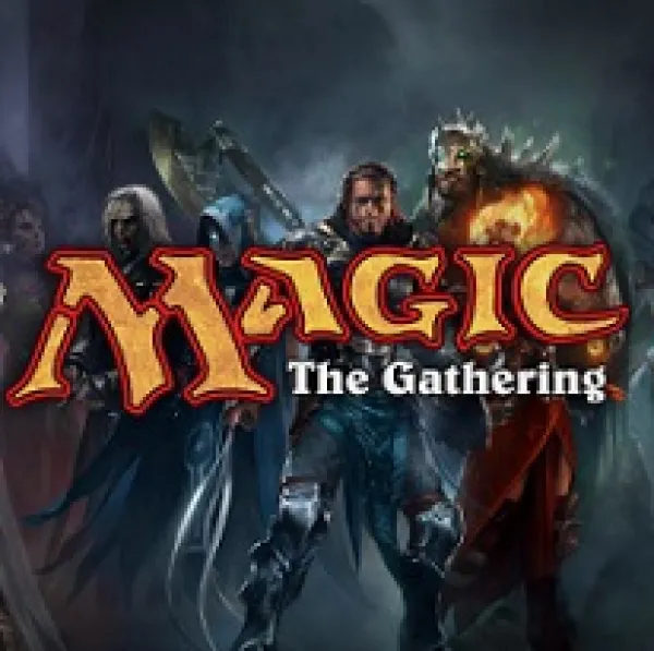 Words Magic the Gathering with characters behind it