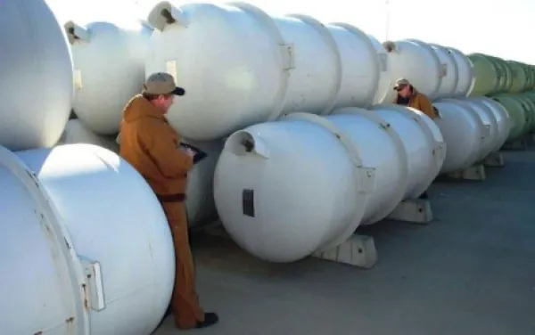 Cylinders of depleted uranium hexafluoride 