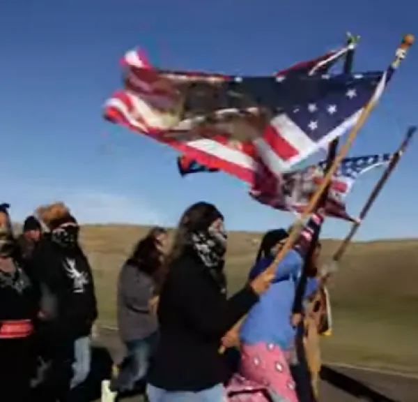 People outside protesting
