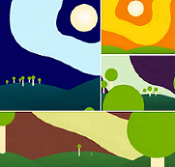 Brightly colored square of environmental scenes