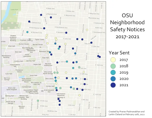 Chart showing crime spots