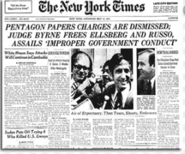New York Times with headline about Pentagon Papers