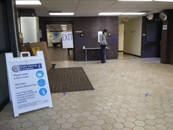 Empty building with Voting Rules sign