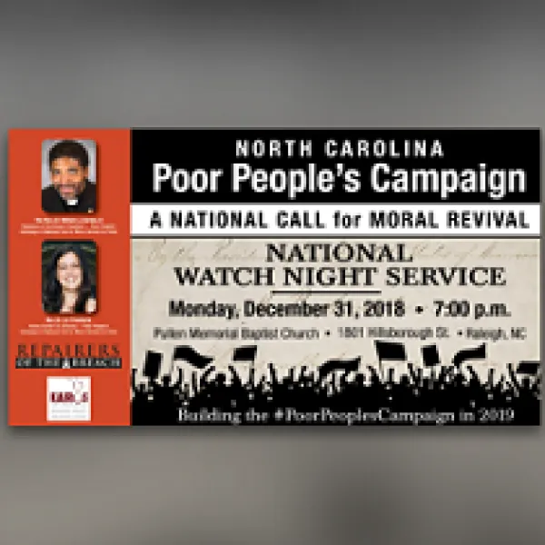 A ticket with an orange side with two people's faces and lots of info about the event