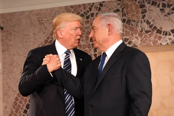 Trump hugging Netanyahu