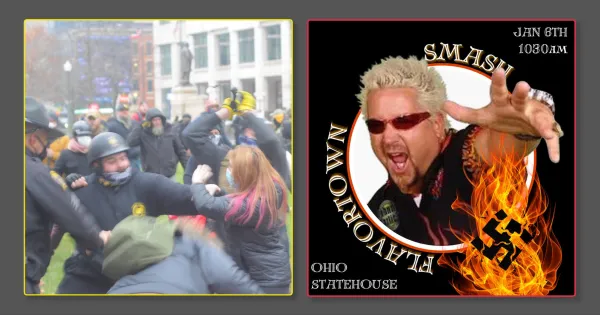 Proud Boy getting ready to punch a woman a a protest