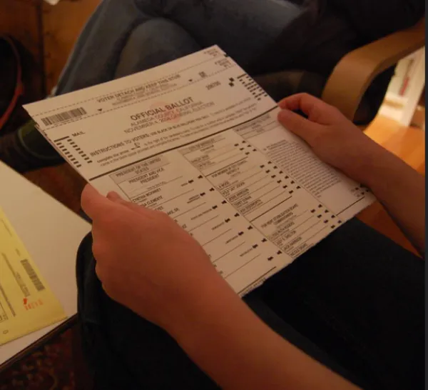 Person looking at ballot