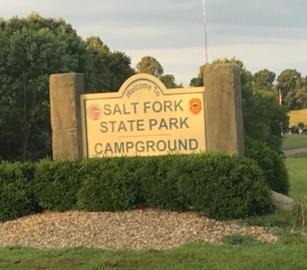 Stone sign at opening of Salt Fork Park