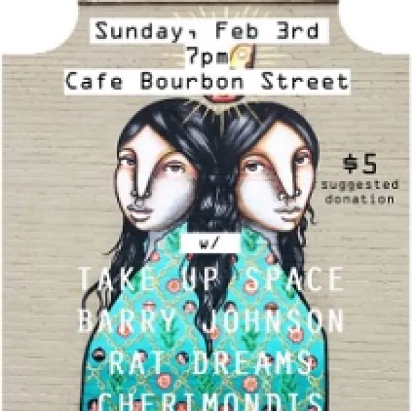 Drawing of two girls back to back and details about the event