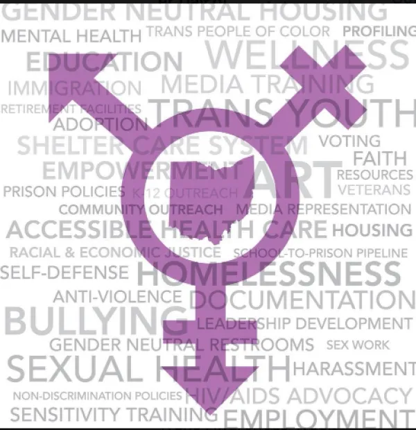 Purple symbol including circle with map of Ohio in middle, and combination of the female and male signs and a cross