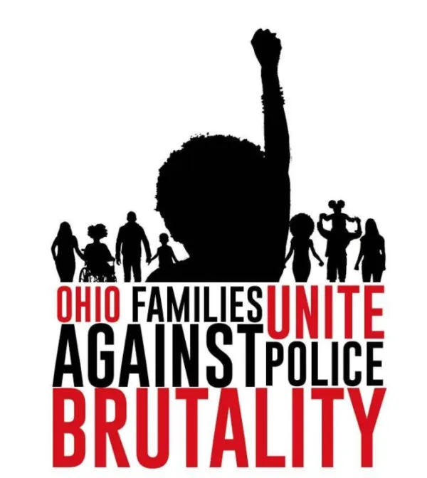 Name of event and black woman with fist in air