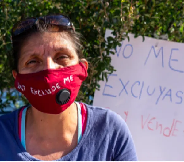 Woman wearing red mask