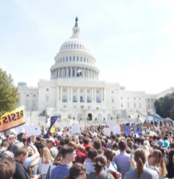 People protesting at the US Capitol building