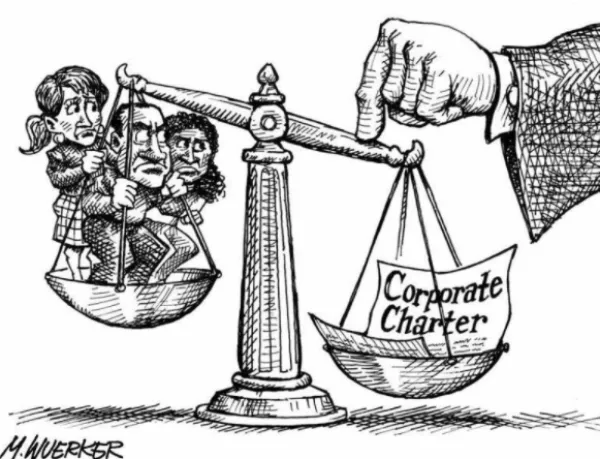 Cartoon of a justice scale 