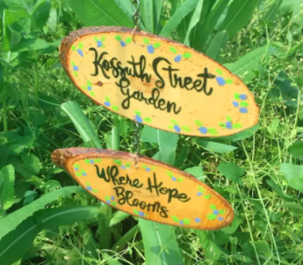 Sign at Kossuth Street Garden