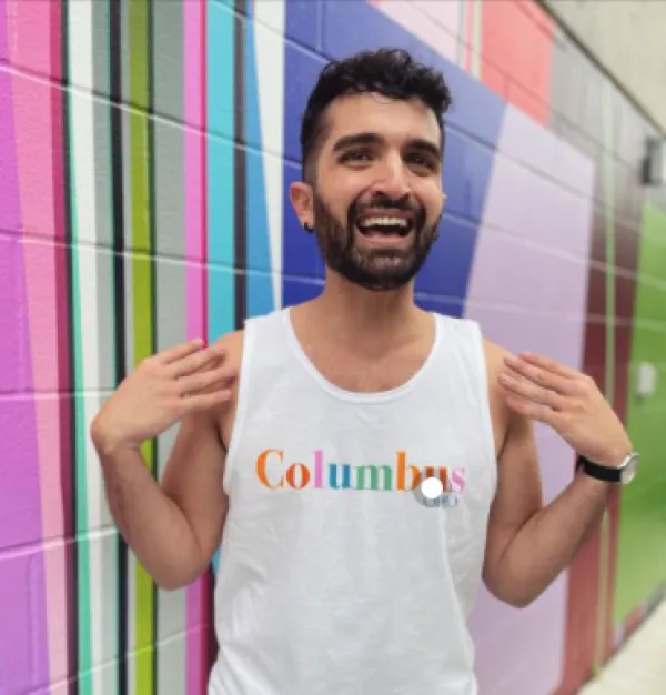 Guy wearing Columbus Pride T-shirt
